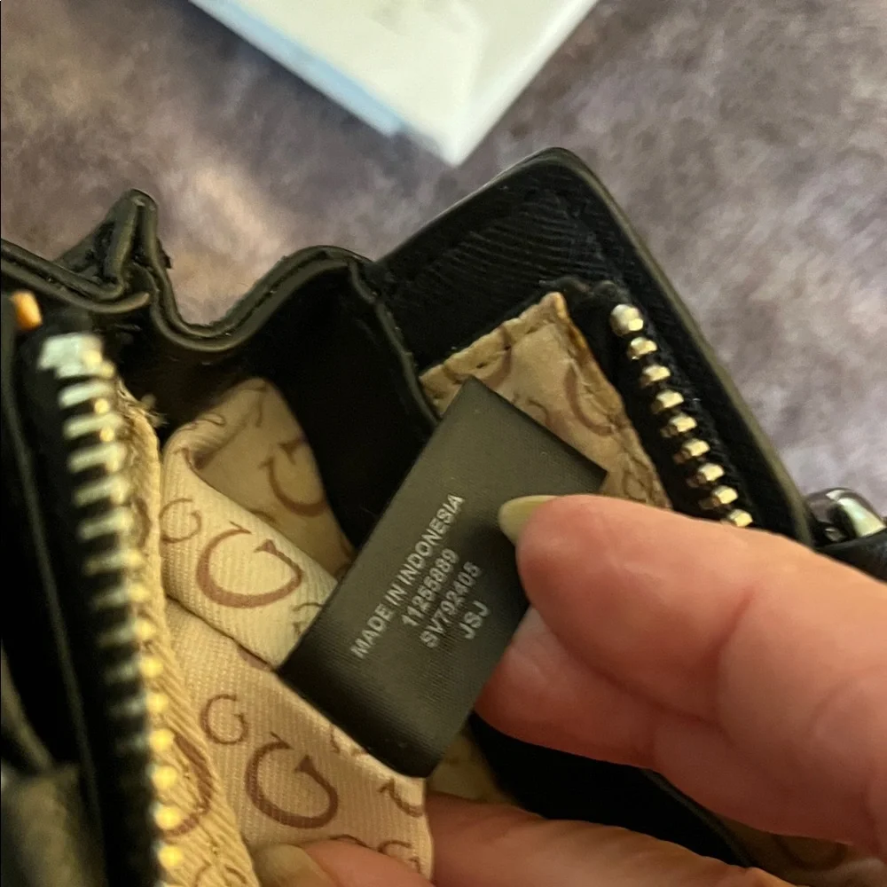 Guess Black Gray Monogram Key Charm Satchel